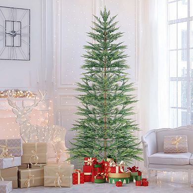 Costway 6.5 FT/7.5FT Pre-Lit Christmas Tree Hinged with 470/612 PE Branch Tips Timer 430/540 Lights