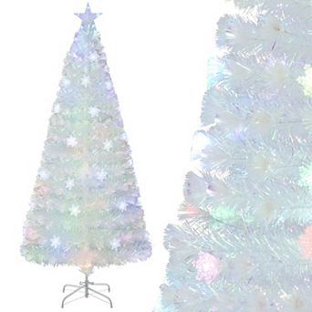 Costway 5/6/7 FT Artificial Xmas Tree with 170/230/270 PET Branch Tips 24/36/48 LED Lights