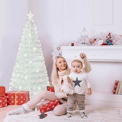 Costway 5/6/7 FT Artificial Xmas Tree with 170/230/270 PET Branch Tips 24/36/48 LED Lights