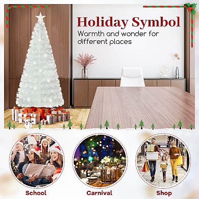 Costway 5/6/7 FT Artificial Xmas Tree with 170/230/270 PET Branch Tips 24/36/48 LED Lights