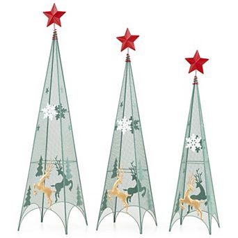 Costway Set of 3 Tower Shaped Christmas Trees (3ft/3.5ft/4ft) Artificial Xmas Metal Trees