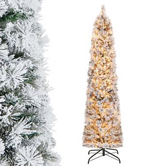 Costway 4.5 FT/6ft/7ft Pre-Lit Slim Christmas Tree Flocked Decoration