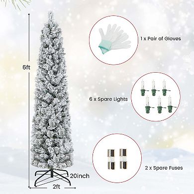 Costway 4.5 FT/6ft/7ft Pre-Lit Slim Christmas Tree Flocked Decoration