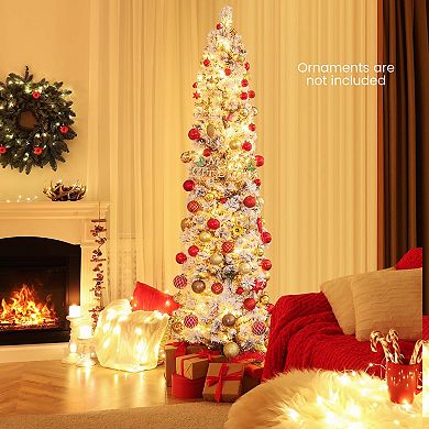 Costway 4.5 FT/6ft/7ft Pre-Lit Slim Christmas Tree Flocked Decoration