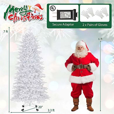 Costway 7 FT Artificial Xmas Tree with 1880 PE PVC Branch Tips 900 Warm White LED Lights