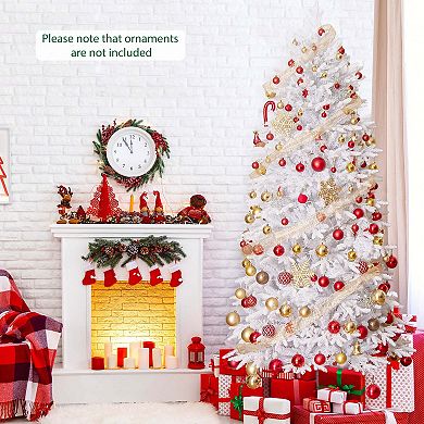 Costway 7 FT Artificial Xmas Tree with 1880 PE PVC Branch Tips 900 Warm White LED Lights