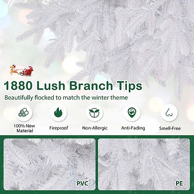 Costway 7 FT Artificial Xmas Tree with 1880 PE PVC Branch Tips 900 Warm White LED Lights