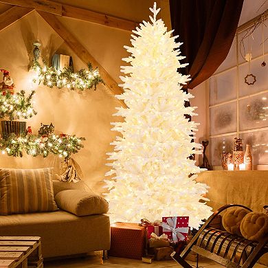 Costway 7 FT Artificial Xmas Tree with 1880 PE PVC Branch Tips 900 Warm White LED Lights