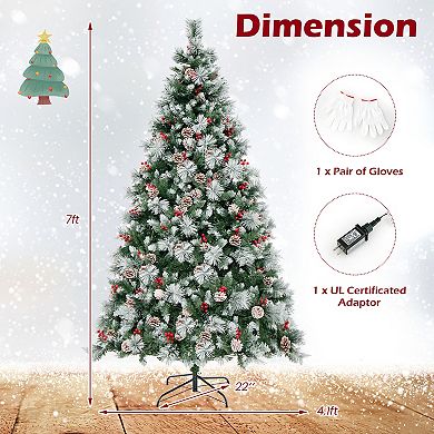 Costway 7 FT Pre-Lit Artificial Christmas Tree Hinged with Pine Needles 400 LED Lights
