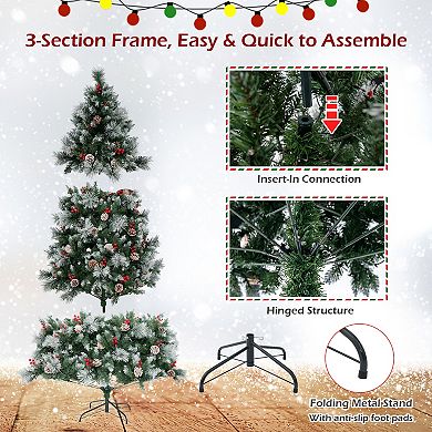 Costway 7 FT Pre-Lit Artificial Christmas Tree Hinged with Pine Needles 400 LED Lights