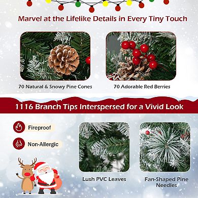 Costway 7 FT Pre-Lit Artificial Christmas Tree Hinged with Pine Needles 400 LED Lights