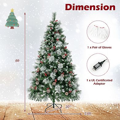 Costway 6 FT Pre-Lit Artificial Christmas Tree Hinged with Pine Needles 350 LED Lights