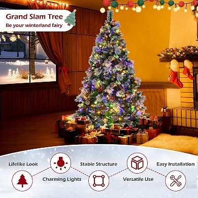 Costway 6 FT Pre-Lit Artificial Christmas Tree Hinged with Pine Needles 350 LED Lights