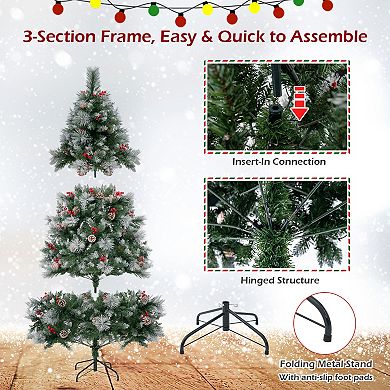 Costway 6 FT Pre-Lit Artificial Christmas Tree Hinged with Pine Needles 350 LED Lights
