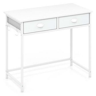 Costway Space Saving Home Computer Desk with 2 Fabric Drawers 4 Hanging Hooks & Metal Frame