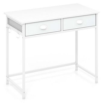 Costway Space Saving Home Computer Desk with 2 Fabric Drawers 4 Hanging Hooks & Metal Frame