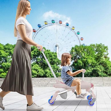 Costway 2-in-1 Kids Ride-on Push Car with LED Lighted Wheels Removable & Adjustable Handle