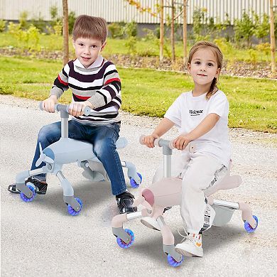 Costway 2-in-1 Kids Ride-on Push Car with LED Lighted Wheels Removable & Adjustable Handle