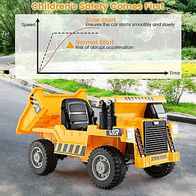 Costway Kids Ride-On Dump Truck with Wireless Connection Music LED Lights Soft Start Green/Yellow