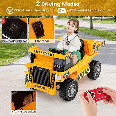 Costway Kids Ride-On Dump Truck with Wireless Connection Music LED Lights Soft Start Green/Yellow