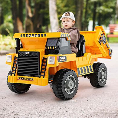 Costway Kids Ride-On Dump Truck with Wireless Connection Music LED Lights Soft Start Green/Yellow