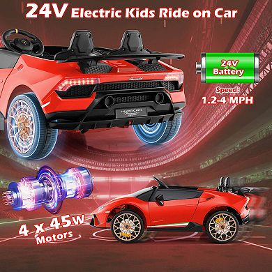 Costway 4WD 2-Seater Ride on Car, Licensed Lamborghini Kids’ Vehicles with Remote Control