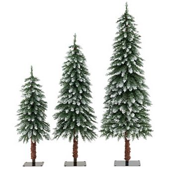 Costway Pre-Lit Christmas Tree Set of 3 Slim Artificial Lighted Xmas Decoration 3/4/5 FT
