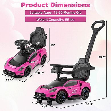 Costway 3-in-1 Ride on Push Car Maserati Licensed Foot to Floor Kids Sliding Walking Car Pink/White