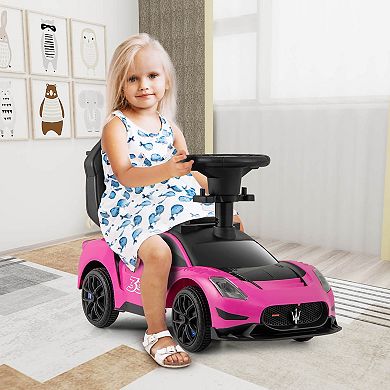 Costway 3-in-1 Ride on Push Car Maserati Licensed Foot to Floor Kids Sliding Walking Car Pink/White