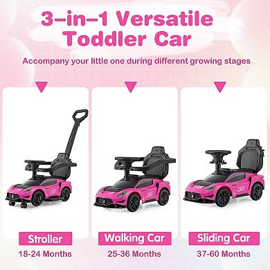 Costway 3-in-1 Ride on Push Car Maserati Licensed Foot to Floor Kids Sliding Walking Car Pink/White