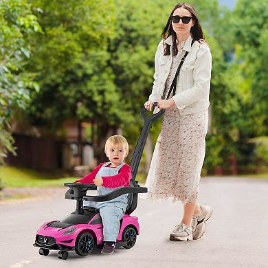 Costway 3-in-1 Ride on Push Car Maserati Licensed Foot to Floor Kids Sliding Walking Car Pink/White