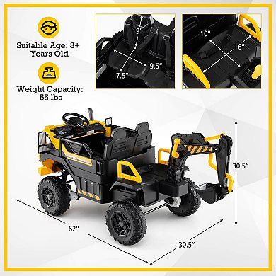 Costway 24V Ride On Excavator, 4WD Electric Truck Construction Vehicle with Remote Control