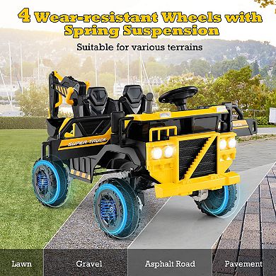 Costway 24V Ride On Excavator, 4WD Electric Truck Construction Vehicle with Remote Control