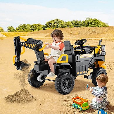Costway 24V Ride On Excavator, 4WD Electric Truck Construction Vehicle with Remote Control