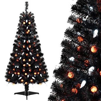 Costway 4.5 FT Artificial Halloween Tree with 281 Branch Tips 65 Orange Pumpkin Lights