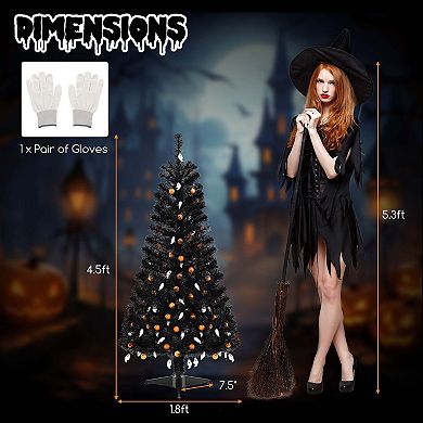 Costway 4.5 FT Artificial Halloween Tree with 281 Branch Tips 65 Orange Pumpkin Lights