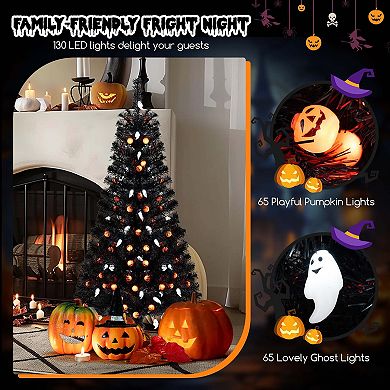 Costway 4.5 FT Artificial Halloween Tree with 281 Branch Tips 65 Orange Pumpkin Lights