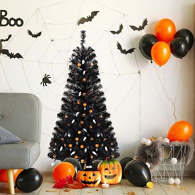 Costway 4.5 FT Artificial Halloween Tree with 281 Branch Tips 65 Orange Pumpkin Lights