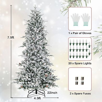 Costway 6 FT/7.5FT Pre-Lit Christmas Tree Snow Flocked Hinged w715/1107 Branch Tips & 210/350 Lights