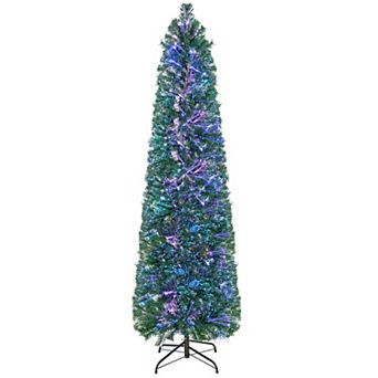 Costway 5FT/6FT/7FT/8 FT Pre-Lit Artificial Xmas Tree with Colorful Fiber Optics