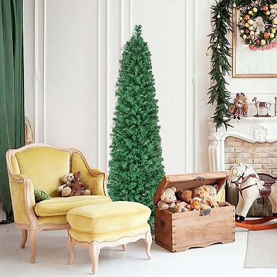 Costway 5FT/6FT/7FT/8 FT Pre-Lit Artificial Xmas Tree with Colorful Fiber Optics