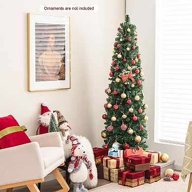 Costway 5FT/6FT/7FT/8 FT Pre-Lit Artificial Xmas Tree with Colorful Fiber Optics