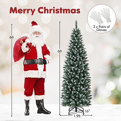 Costway 6FT/9FT Pre-Lit Christmas Tree Hinged Slim Pencil Xmas with 250/500 LED Lights