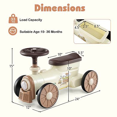 Costway Ride on Push Car with Storage Compartment & Train Whistle Sound Button Green/Beige