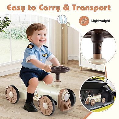 Costway Ride on Push Car with Storage Compartment & Train Whistle Sound Button Green/Beige