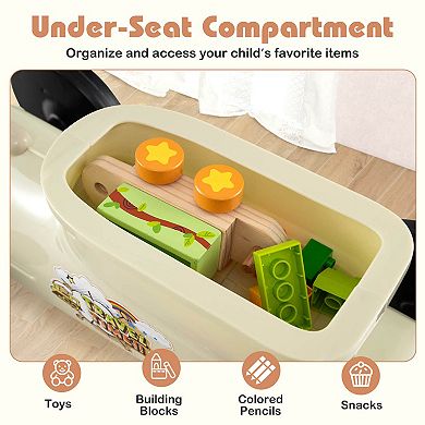 Costway Ride on Push Car with Storage Compartment & Train Whistle Sound Button Green/Beige