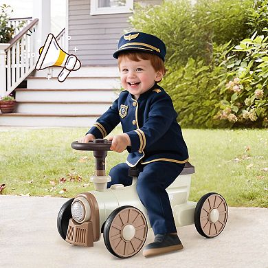 Costway Ride on Push Car with Storage Compartment & Train Whistle Sound Button Green/Beige