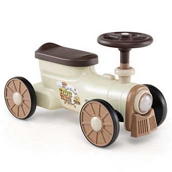 Costway Ride on Push Car with Storage Compartment & Train Whistle Sound Button Green/Beige