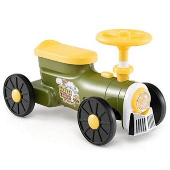 Costway Ride on Push Car with Storage Compartment & Train Whistle Sound Button Green/Beige