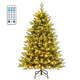 Costway 5/6/7 FT Pre-Lit Christmas Tree Hinged with 250/350/470 Multi-color Lights